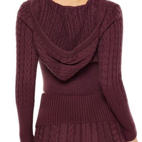 Forever 21 Cropped Cable Knit Zip-Up Sweater Burgundy Size S NWT - Picture 4 of 4